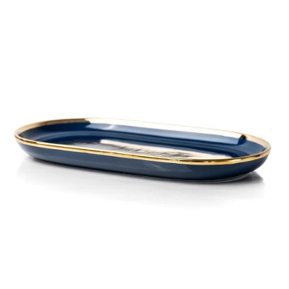 Oblong Platter Plate  * Blue & Gold Rim