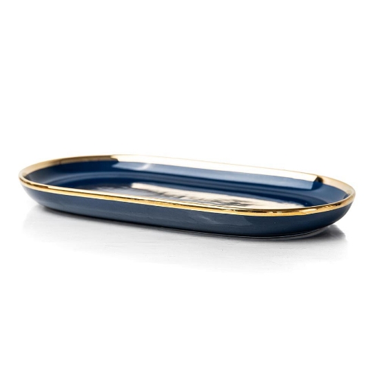 Oblong Platter Plate  * Blue & Gold Rim