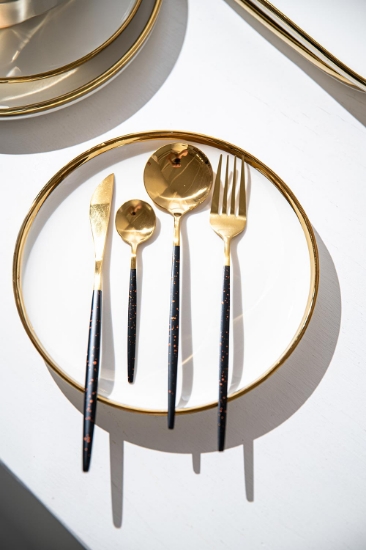 Cutlery Set * 23 Piece Black & Gold Plated *