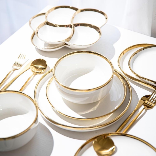 Snack Bowl * White + Gold Rim